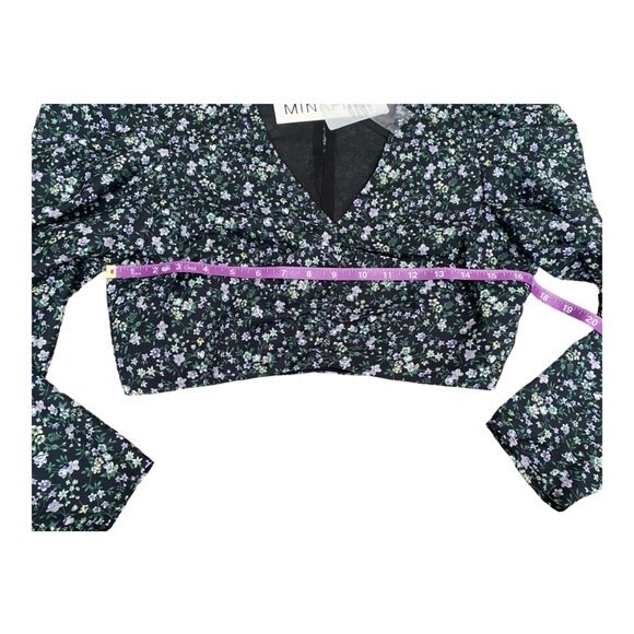 MINKPINK REVOLVE‎ Rivera V Neck Ruched Top in Multi NWT Size M Floral Black - Picture 9 of 12